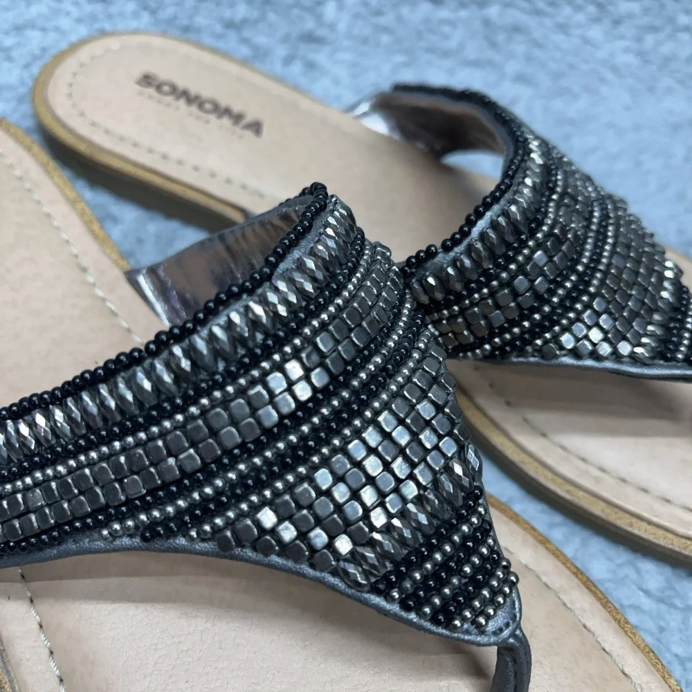 Sonoma Talula Sandals Womens 7 M Black Jeweled Rhinestone Thong Flip‎ Flop